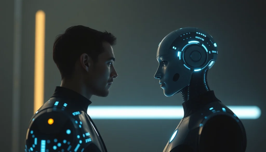 Human or Not AI: Visual of a person and AI represented by digital avatars engaging in conversation, highlighting AI technology and human intuition in a clear, accessible way.