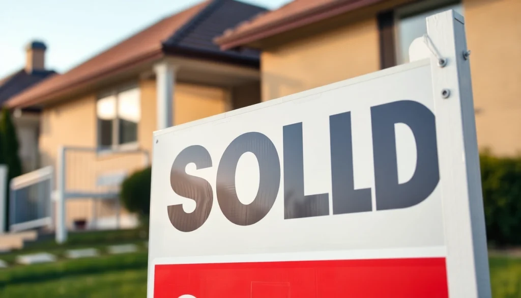 Bright sold sign being held by a realtor, prominently displaying "Sold" in bold letters for eye-catching real estate marketing.