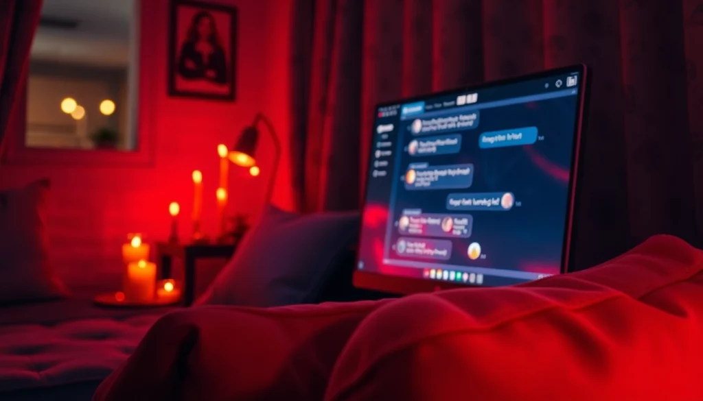 An intimate chat interface displayed on a computer screen in a cozy room.