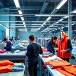 Efficient clothing factory in Sialkot producing high-quality custom sportswear with advanced machinery and skilled workers, highlighting craftsmanship and precision.