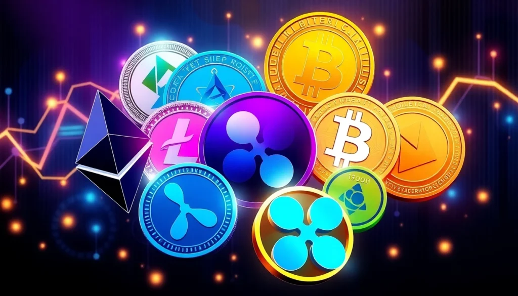 Global investors analyzing altcoins on digital devices with charts and graphs showing