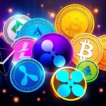 Global investors analyzing altcoins on digital devices with charts and graphs showing