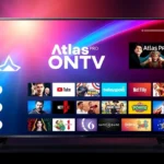 Atlas Pro ONTV streaming interface on Android TV with multiple channels, films, and high-quality visuals for easy access.