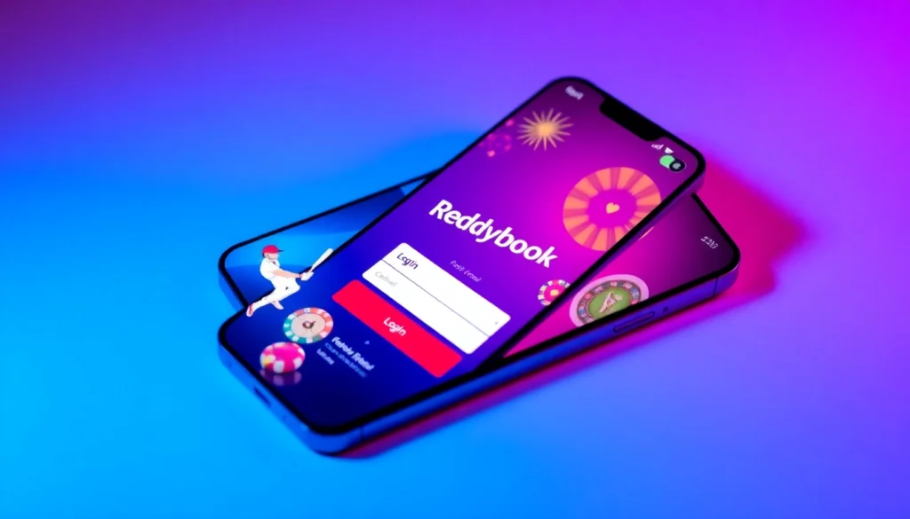 Reddybook Login interface with vibrant sports betting and casino elements highlighting secure access for users.