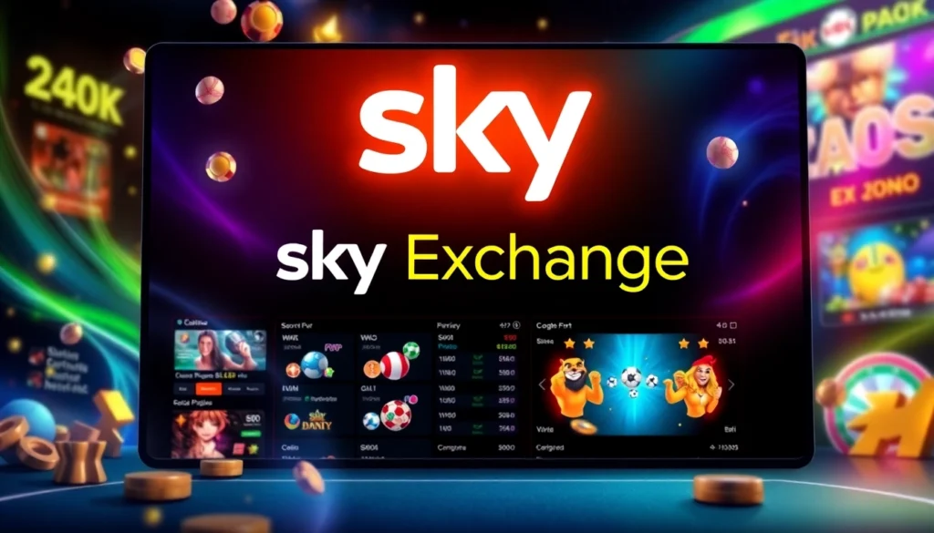 Sky Exchange online betting platform with lively casino games and sports odds, engaging visuals for users.