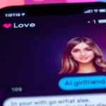 AI girlfriend engaging in a heartfelt conversation on a sleek screen, showcasing personalized interactions and emotional connection.