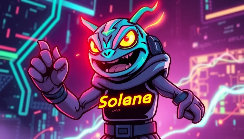 Angry Pepe Solana themed digital art showing Pepe with Solana logo, vibrant neon colors, and