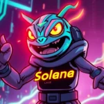 Angry Pepe Solana themed digital art showing Pepe with Solana logo, vibrant neon colors, and