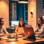 The image shows curated freelance talent collaborating remotely in a professional and inspiring