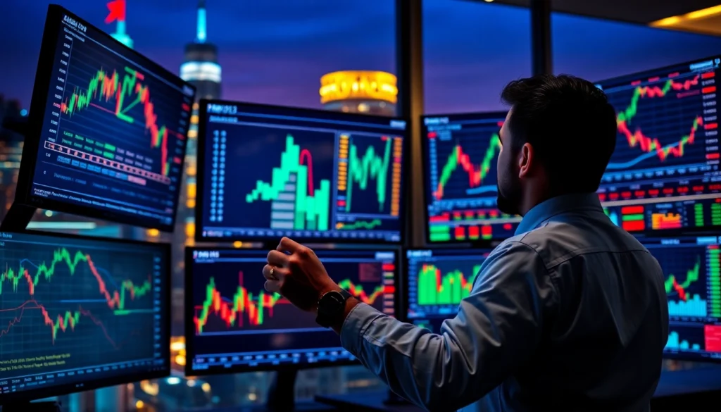 UK Trading News summary with stock charts and financial data on screens for investors and traders