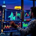 UK Trading News summary with stock charts and financial data on screens for investors and traders