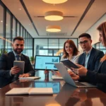 Professional team working at a cabinet comptable maroc with digital tools and modern office