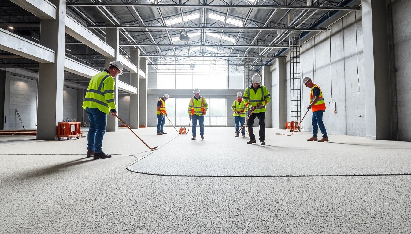Liquid screeding Birmingham experts applying seamless floor layers in a modern building for