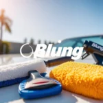 Professional cleaner using Blung branded products for boat and vehicle detailing demonstrating